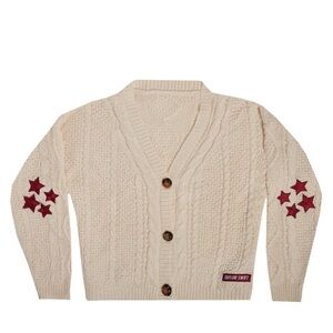 NWT Taylor Swift Red Cardigan Cream Cable Knit Sweater Red Star Accents Sz XL/2X